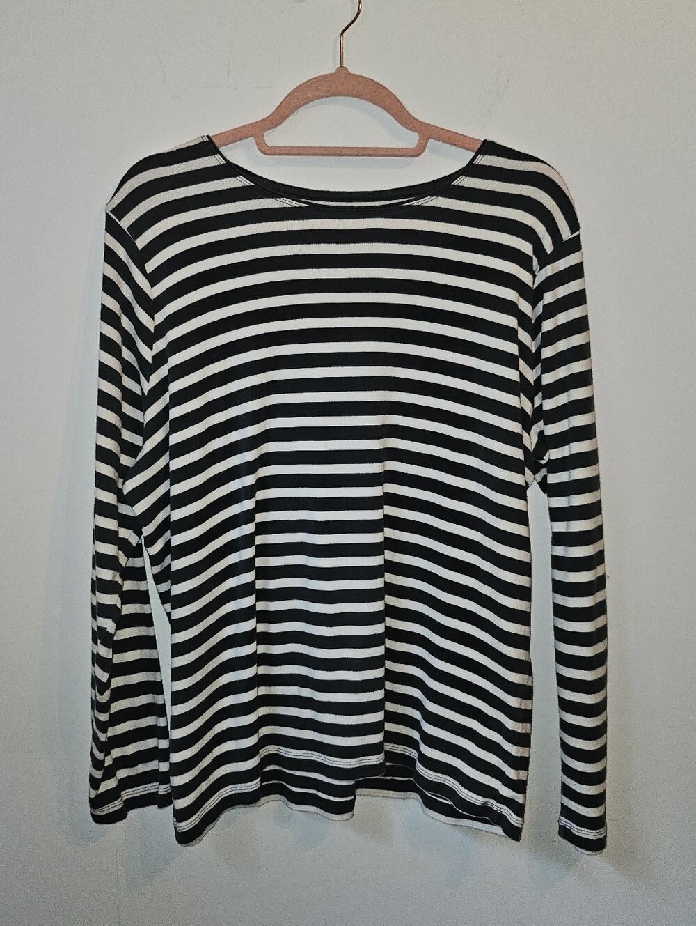 c j banks Striped Long Sleeve Tee 100% Cotton Gray White 1X
